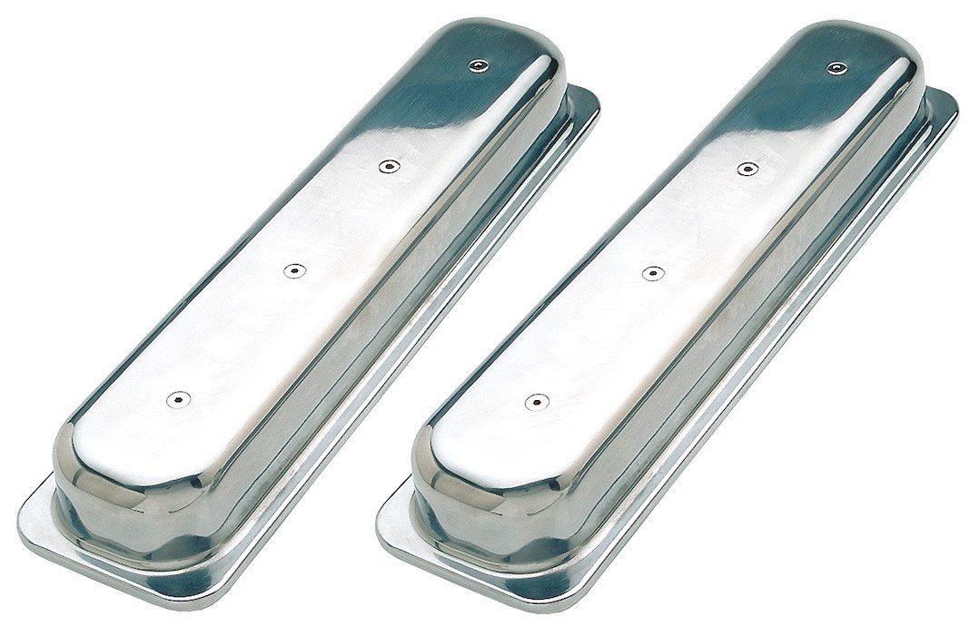 Trans-Dapt Performance Valve Cover, For Use with 1987 and Up Small Block Chevy 305-350, Short, No Holes, Without Baffles, Chrome Plated, Steel – 6036