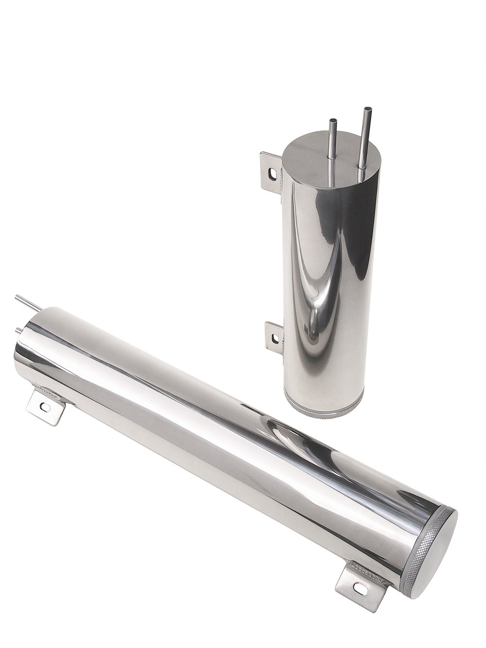 Trans-Dapt Performance Radiator Overflow Tank, 2 Inch Diameter/ 15 Inch Height, 24 Ounce Fluid Capacity, Polished, Stainless Steel – 6911