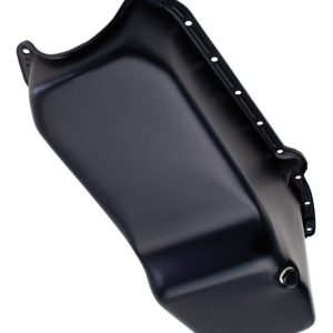 Trans-Dapt Performance Oil Pan, Chevy Small Block, 4 Quarts, Driver Side Dipstick, Powder Coated Asphalt Black, Steel – 8628
