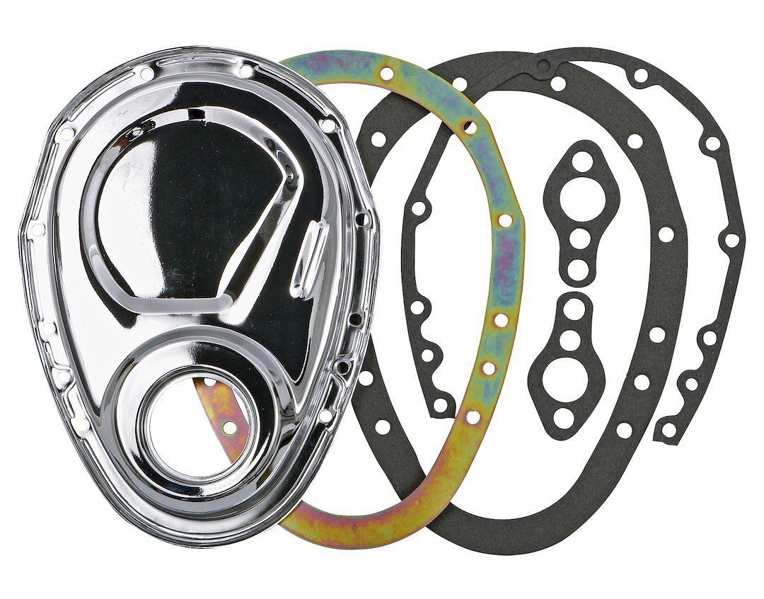 Trans-Dapt Performance Timing Cover, 2 Piece Cover, Chrome Plated, Steel, With Gasket, Without Bolts – 8909