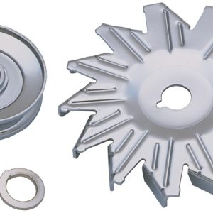 Trans-Dapt Performance Alternator Pulley, GM and Ford, Single Groove, 5/8 Inch Shaft with Keyway, With Fan, Chrome Plated, Steel – 9446