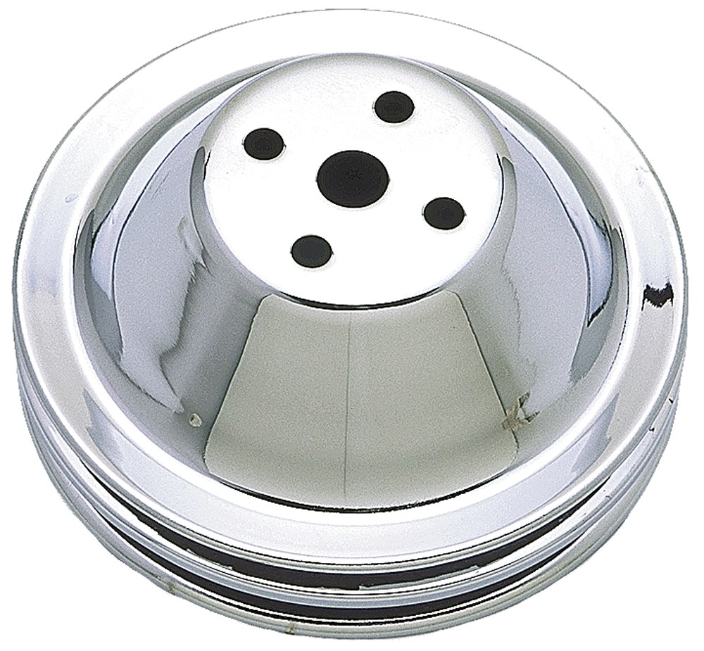 Trans-Dapt Performance Water Pump Pulley, Small Block Chevrolet, Short Pump, Double Groove V-Belt, Chrome, Steel – 9601
