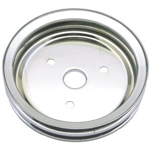 Trans-Dapt Performance Crankshaft Pulley, Small Block Chevy, Double Groove, 7.3 Inch Diameter, Short Water Pump Style, Chrome, Steel – 9603