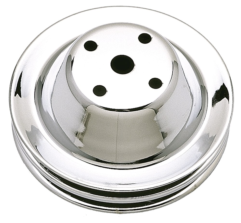 Trans-Dapt Performance Water Pump Pulley, For Use on Small Block Chevy 1969-85, Long Water Pump, Double Groove, 6.3 Inch Diameter, 2 Inch Depth – 9605