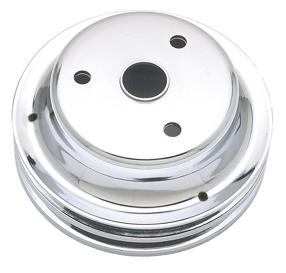 Trans-Dapt Performance Crankshaft Pulley, Double Groove, 6-7/8 Inch Diameter, 2-15/16 Inch Depth, Long Water Pump, Chrome, Steel – 9607