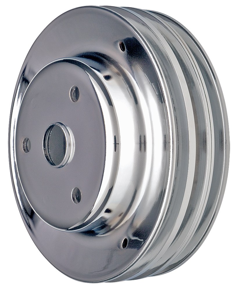 Trans-Dapt Performance Crankshaft Pulley, 3 Groove, 7.8 Inch Diameter, 2-3/16 Inch Depth, Long Water Pump, Chrome, Steel – 9608