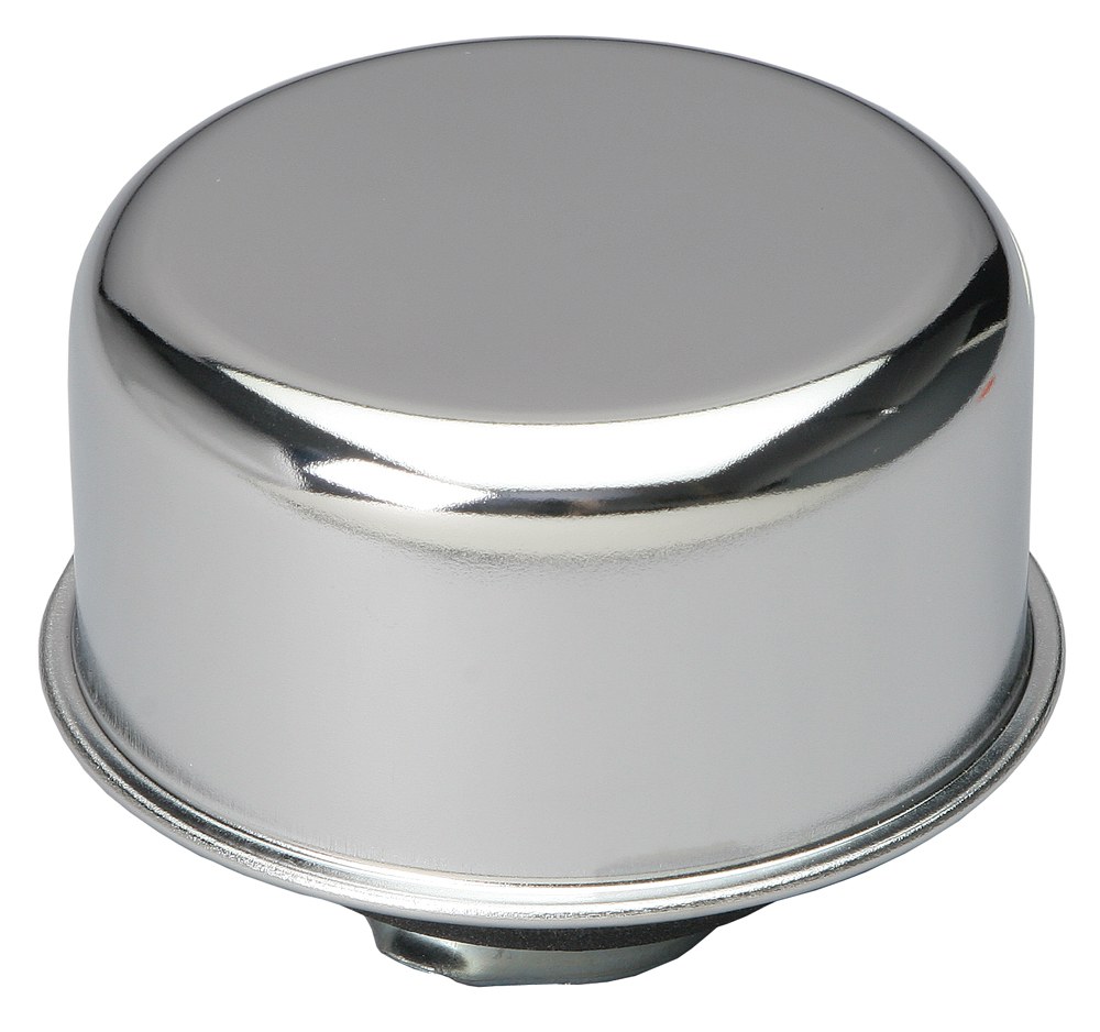 Trans-Dapt Performance Crankcase Breather Cap, Round, 2-3/4 Inch Diameter, Twist IN Style, Chrome – 9617