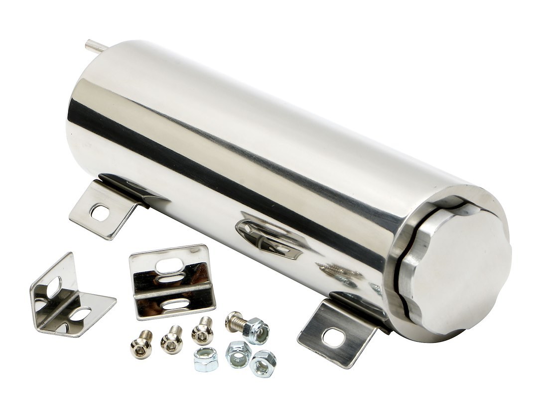 Trans-Dapt Performance Radiator Overflow Tank, 3 Inch Diameter/ 10 Inch Height, 36 Ounce Fluid Capacity, Polished, Stainless Steel – 9911