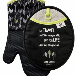 Trail Sphere Cooking Mitt, Gone Camping, Oven Mitt and Pot Holder, Withstands Temperature Up to 450 Degree Fahrenheit, Black, Silicone – GCOM02