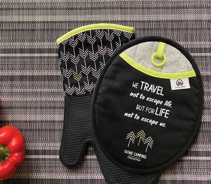 Trail Sphere Cooking Mitt, Gone Camping, Oven Mitt and Pot Holder, Withstands Temperature Up to 450 Degree Fahrenheit, Black, Silicone – GCOM02