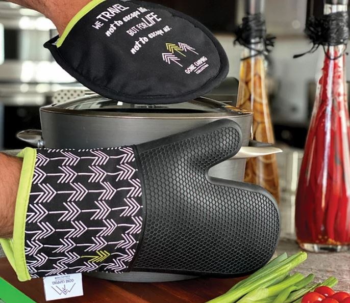 Trail Sphere Cooking Mitt, Gone Camping, Oven Mitt and Pot Holder, Withstands Temperature Up to 450 Degree Fahrenheit, Black, Silicone – GCOM02