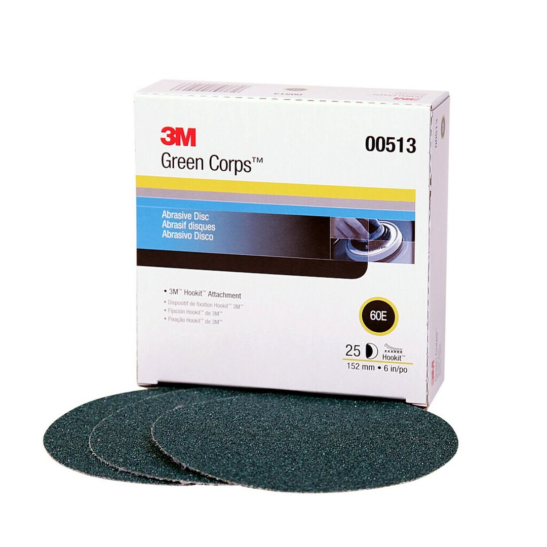 3M Sandpaper, Green Corps ™ Hookit™, Sanding Disc, Used for Coarse Sanding/ Sanding, 60 Grit, 6 Inch Diameter, Ceramic Aluminum Oxide – 00513