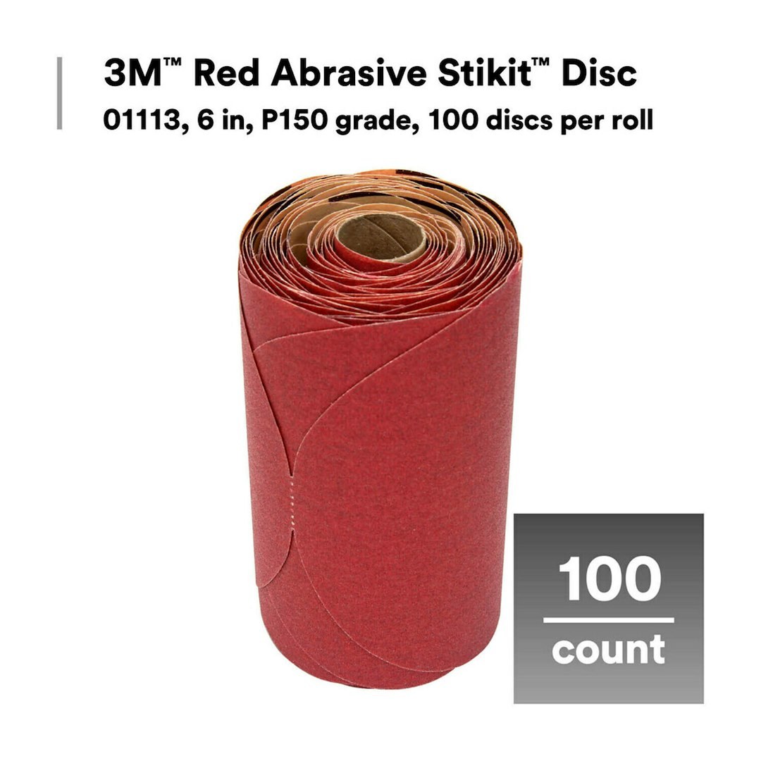 3M Sandpaper, Stikit™, Sanding Disc, Used for Fine Feather Edge/ Featheredging, P150 Grit, 6 Inch Diameter, Dry Use Only, Aluminum Oxide – 01113