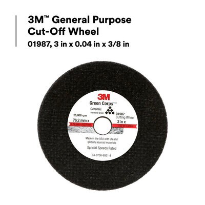 3M Cut Off Wheel, Use to Cut Autobody Sheet Metal/ Frame Rails/ Exhaust Pipes/ Clamps and Rusted Bolts, 3 Inch Diameter, 1/32 Inch Thickness – 01987