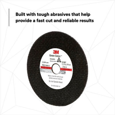 3M Cut Off Wheel, Use to Cut Autobody Sheet Metal/ Frame Rails/ Exhaust Pipes/ Clamps and Rusted Bolts, 3 Inch Diameter, 1/32 Inch Thickness – 01987