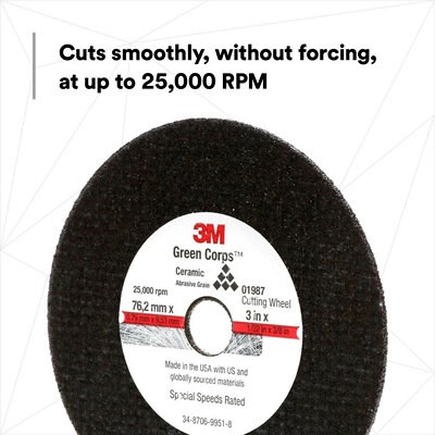 3M Cut Off Wheel, Use to Cut Autobody Sheet Metal/ Frame Rails/ Exhaust Pipes/ Clamps and Rusted Bolts, 3 Inch Diameter, 1/32 Inch Thickness – 01987