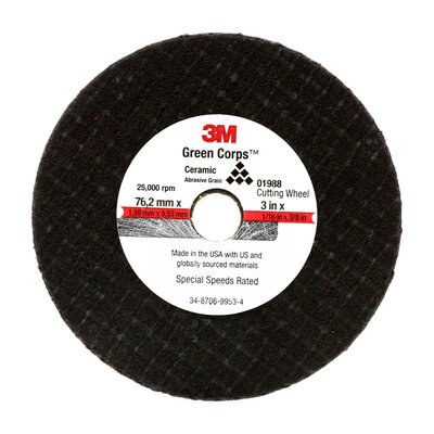 3M Cut Off Wheel, Use to Cut Autobody Sheet Metal/ Frame Rails/ Exhaust Pipes/ Clamps and Rusted Bolts, 3 Inch Diameter, 1/16 Inch Thickness – 01988