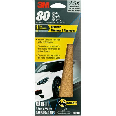 3M Sandpaper, Used for Clear Coat/ Fiberglass/ Paint/ Plastic and Primer, C Weight Paper Backing, Medium Grit, Brown, Aluminum Oxide – 03035
