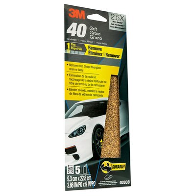3M Sandpaper, Used for Clear Coat/ Fiberglass/ Filler/ Metal/ Paint/ Plastic and Putty, C Weight Paper Backing, Coarse Grit, Brown – 03038