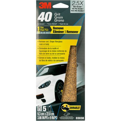 3M Sandpaper, Used for Clear Coat/ Fiberglass/ Filler/ Metal/ Paint/ Plastic and Putty, C Weight Paper Backing, Coarse Grit, Brown – 03038