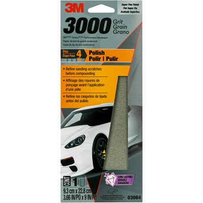 3M Sandpaper, Trizact ™, Used for Sanding Clear Coat/ Plastic/ Paint and Primed Surfaces, A Weight Paper Backing, 3000 Grit, Gray – 03064