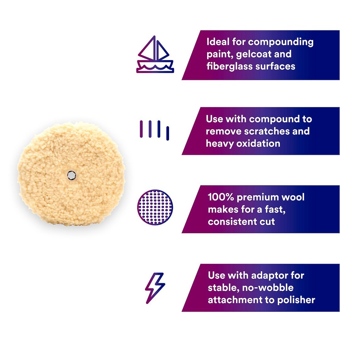 3M Polishing Pad, Perfect-It ™, Use to Refines P1200/ Finer Sand Scratches/ Other Paint Surface Defects, Wool, White, More Aggressive – 05753