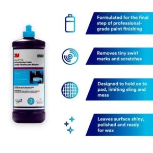 3M Polishing Compound, Perfect-It™, Used to Eliminate Swirl Marks and Produces a High Gloss Finish, Liquid, Blue, 1 Quart Bottle, Single – 06068