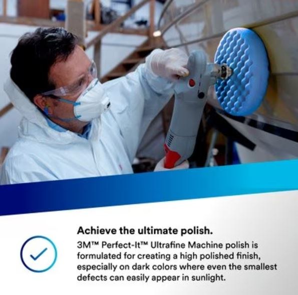 3M Polishing Compound, Perfect-It™, Used to Eliminate Swirl Marks and Produces a High Gloss Finish, Liquid, Blue, 1 Quart Bottle, Single – 06068