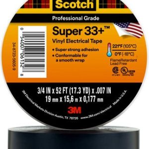 3M Electrical Tape, Scotch ® Super33+ ™, For Creating Waterproof, Roll, 3/4 Inch X 52 Foot, Black – 06133