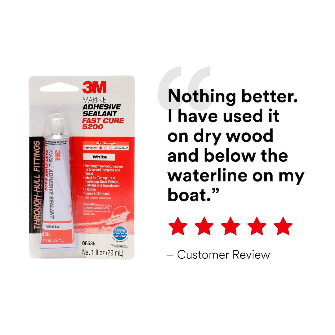 3M Adhesive Sealant, 3M 5200 Fast Cure, Used for Permanent Bonding of Aluminum/ Wood/ Gelcoat and Fiberglass, 1 Ounce Tube – 06535