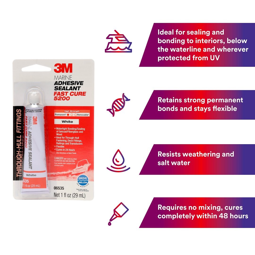 3M Adhesive Sealant, 3M 5200 Fast Cure, Used for Permanent Bonding of Aluminum/ Wood/ Gelcoat and Fiberglass, 1 Ounce Tube – 06535