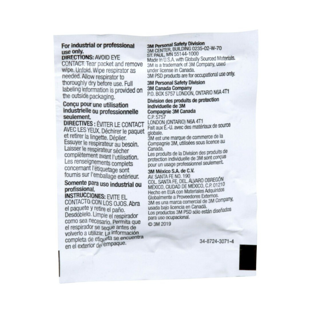 3M Cleaning Wipe, Used to Clean and Refresh Elastomeric Facepiece Respirators/ Eliminating Dirt and Perspiration, Single – 07065