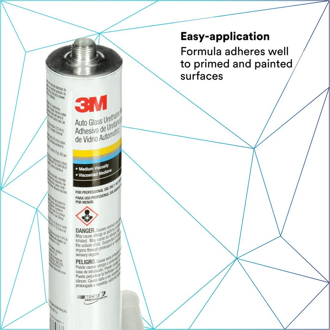 3M Window Glass Adhesive, Used for Windshield Bonding and Stationary Glass Attachment, Polyurethane, 10.5 Ounce Cartridge, Paste, Single – 08693