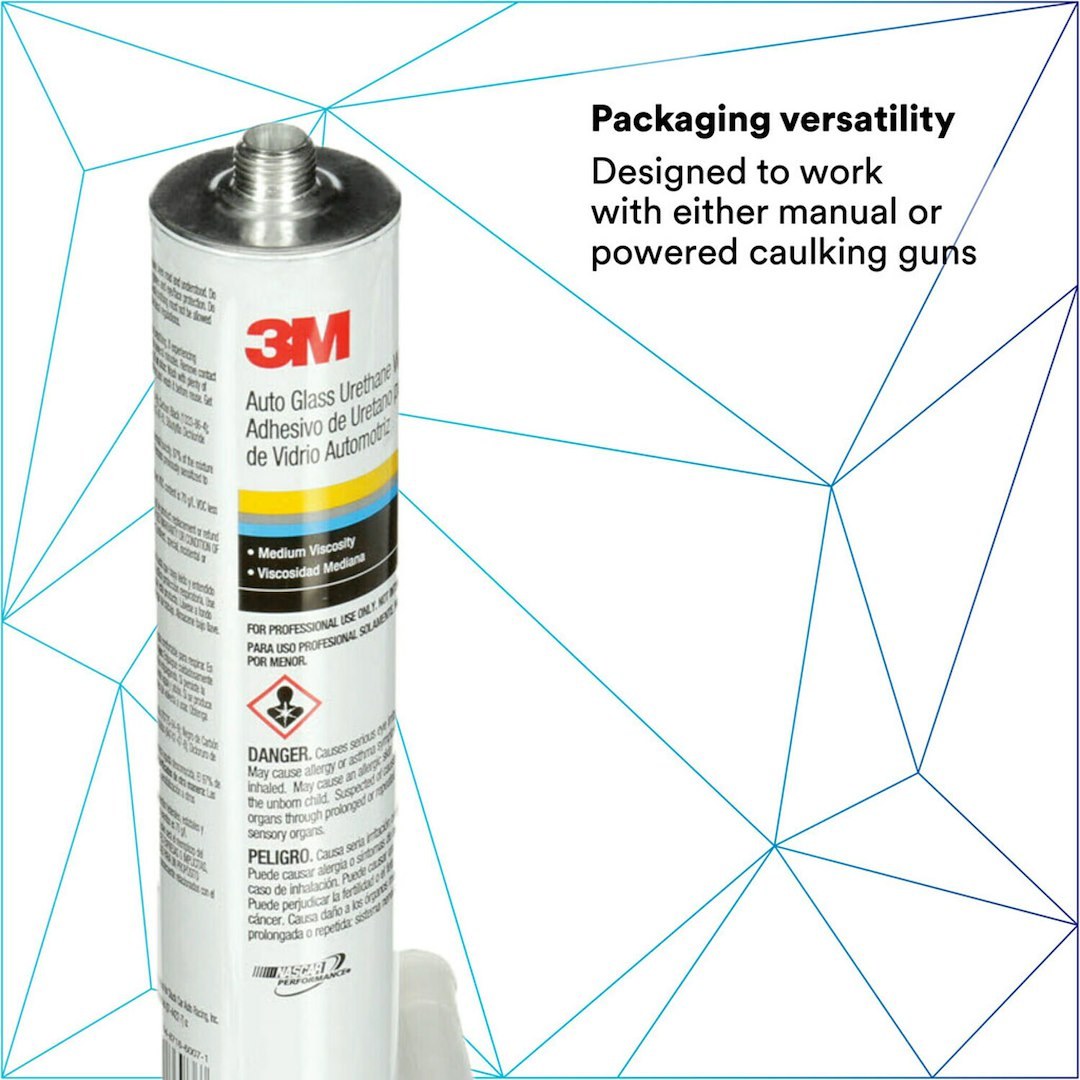 3M Window Glass Adhesive, Used for Windshield Bonding and Stationary Glass Attachment, Polyurethane, 10.5 Ounce Cartridge, Paste, Single – 08693