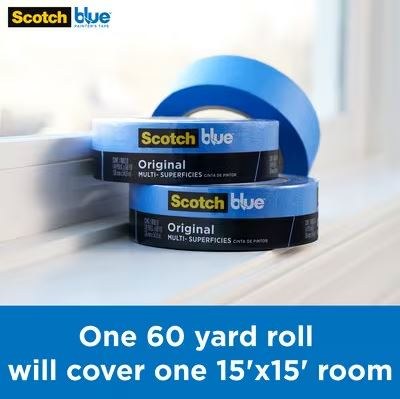 3M Masking Tape, Scotchblue™, Used for Masking Painting/ Paint Preparation, 1.41 Inch Width X 60 Yard Length, Blue, Pack of 4 – 09221