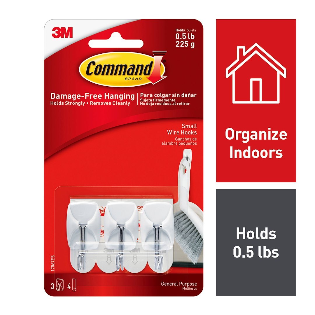 3M Multi Purpose Hook, Command ™, Wire Hook, Small Size, White, With Three Hook/ Four Strip – 17067ES