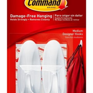 3M Multi Purpose Hook, Command ™, Designer Hook, Medium Size, White, With Two Hook/ Four Strip – 17081ES