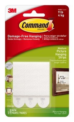 3M Adhesive Strip, Command ™, Use to Hang Picture Frame, Medium Size, 3 Pound Capacity, White, Foam – 17201-ES