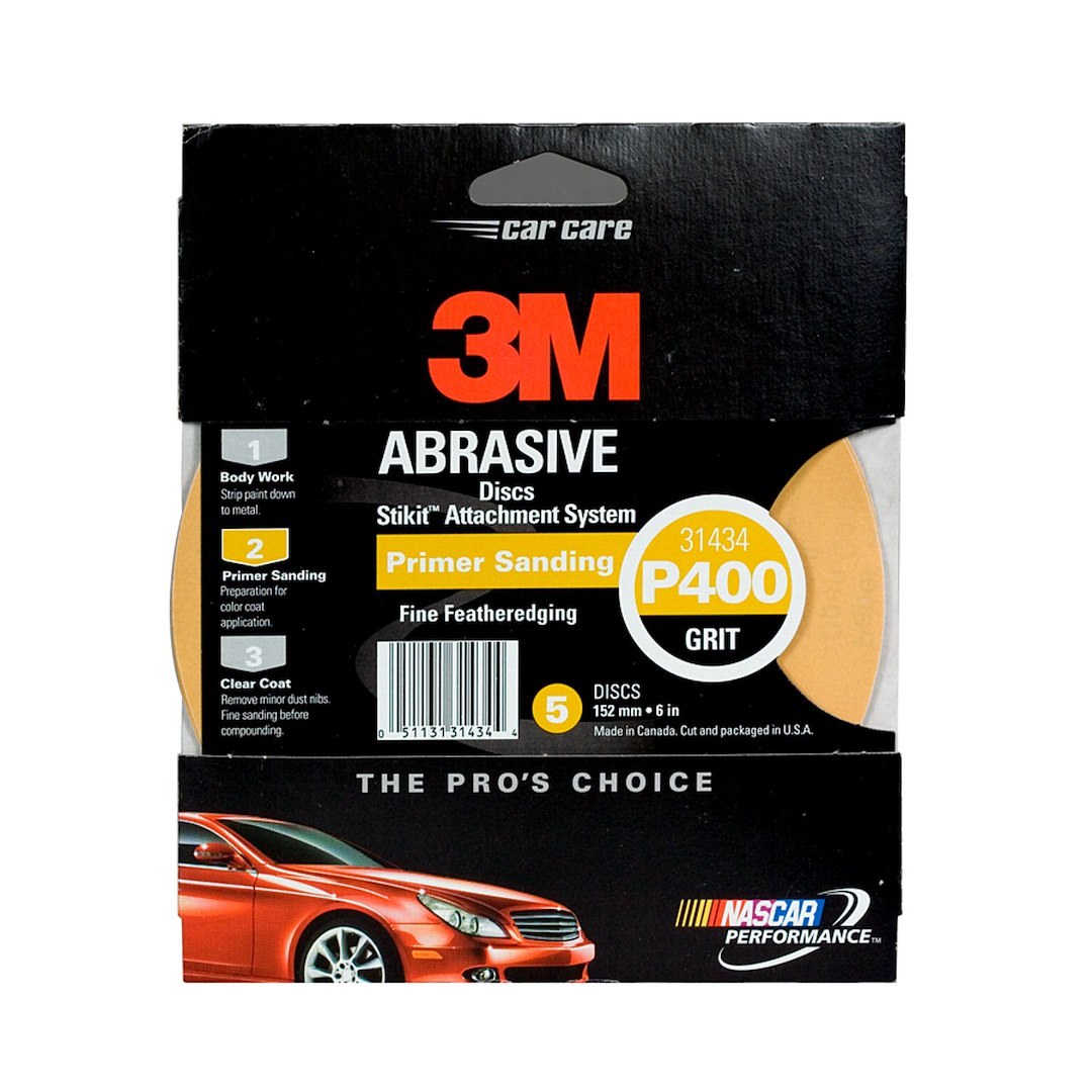 3M Sanding Disc, Stikit ™, Used for Fine Featheredging or Last Final Sanding Before Priming, Gold, Aluminum Oxide, 6 Inch Diameter – 31434