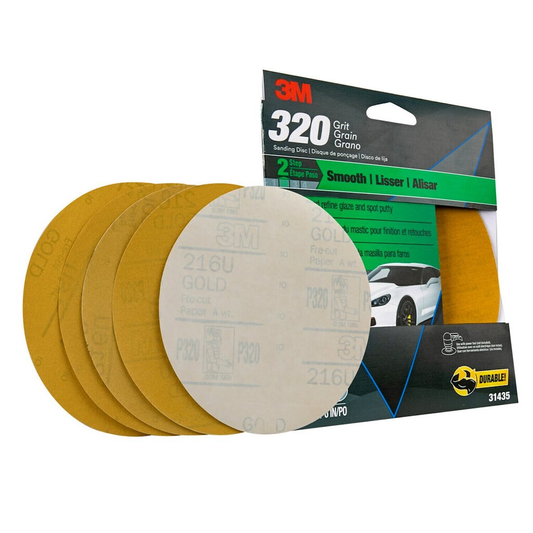3M Sanding Disc, Stikit ™, Used for Fine Featheredging or Last Final Sanding Before Priming, Gold, Aluminum Oxide, 6 Inch Diameter – 31435