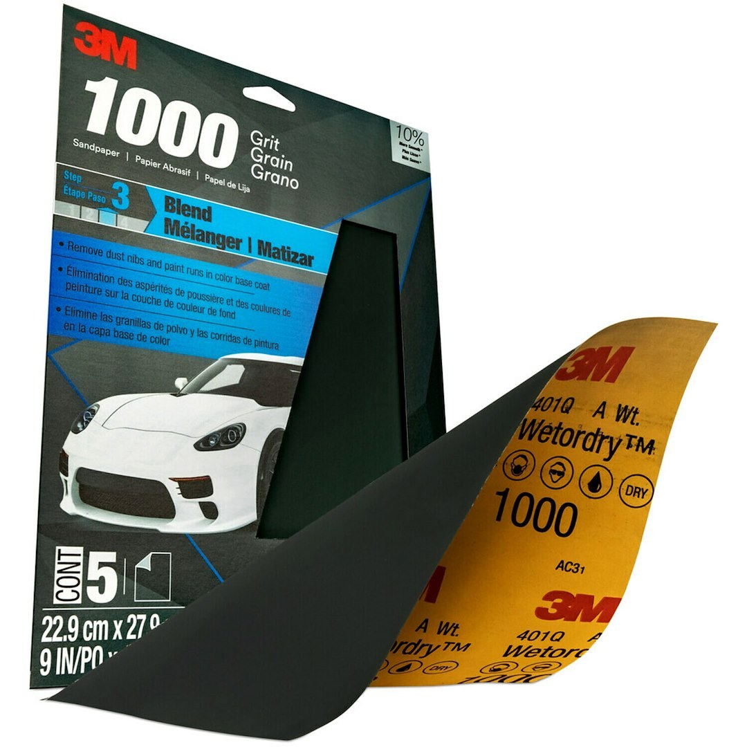 3M Sandpaper, Wetordry ™, Use to Level Orange Peel, A Weight Paper Backing, 1000 Grit, Black, Silicon Carbide, No Attachment – 32021