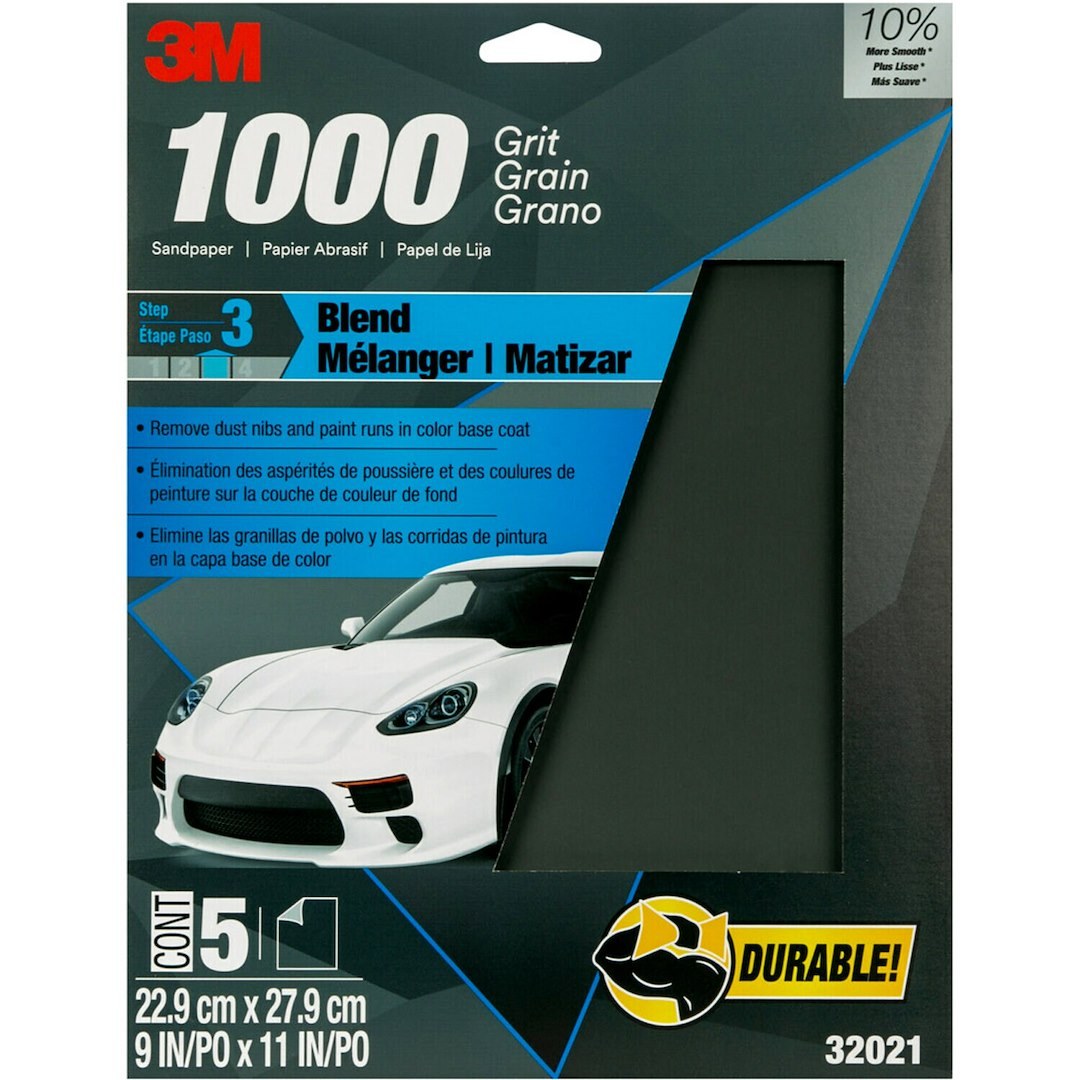 3M Sandpaper, Wetordry ™, Use to Level Orange Peel, A Weight Paper Backing, 1000 Grit, Black, Silicon Carbide, No Attachment – 32021