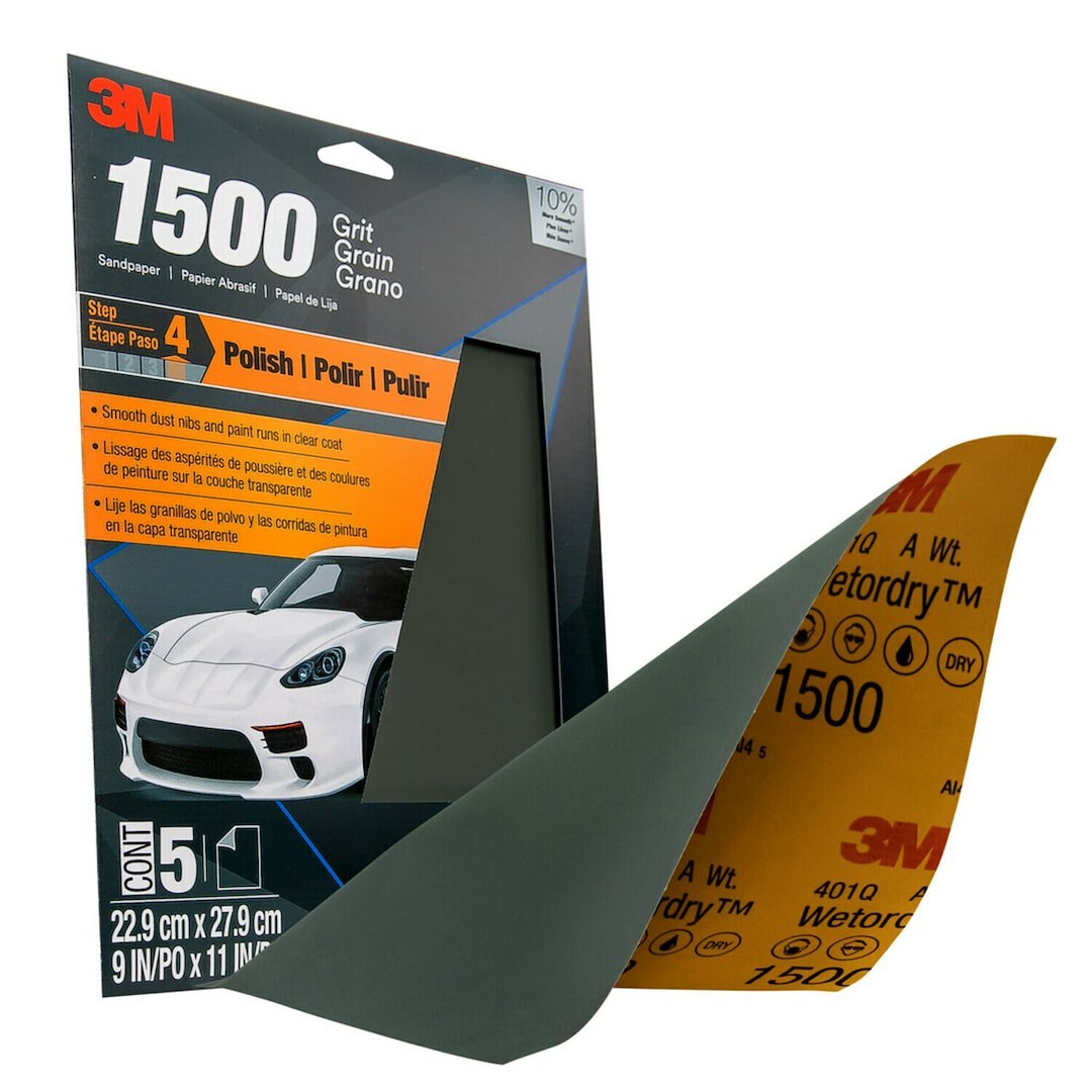 3M Sandpaper, Wetordry ™, Use to Level Minor Dust Nibs, A Weight Paper Backing, 1500 Grit, Black, Silicon Carbide, No Attachment – 32023