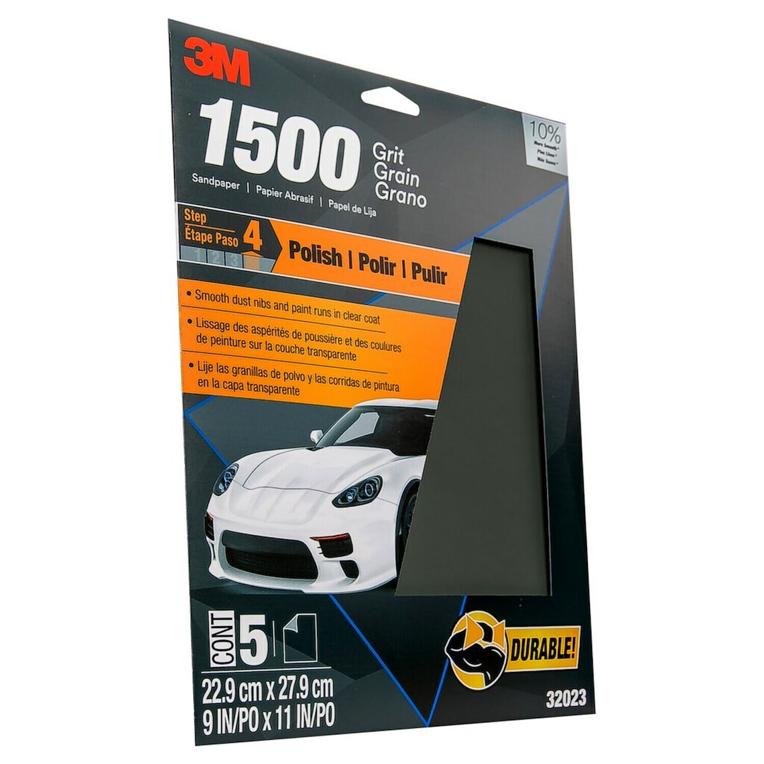 3M Sandpaper, Wetordry ™, Use to Level Minor Dust Nibs, A Weight Paper Backing, 1500 Grit, Black, Silicon Carbide, No Attachment – 32023