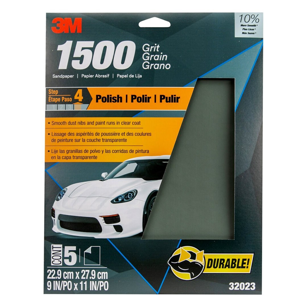 3M Sandpaper, Wetordry ™, Use to Level Minor Dust Nibs, A Weight Paper Backing, 1500 Grit, Black, Silicon Carbide, No Attachment – 32023