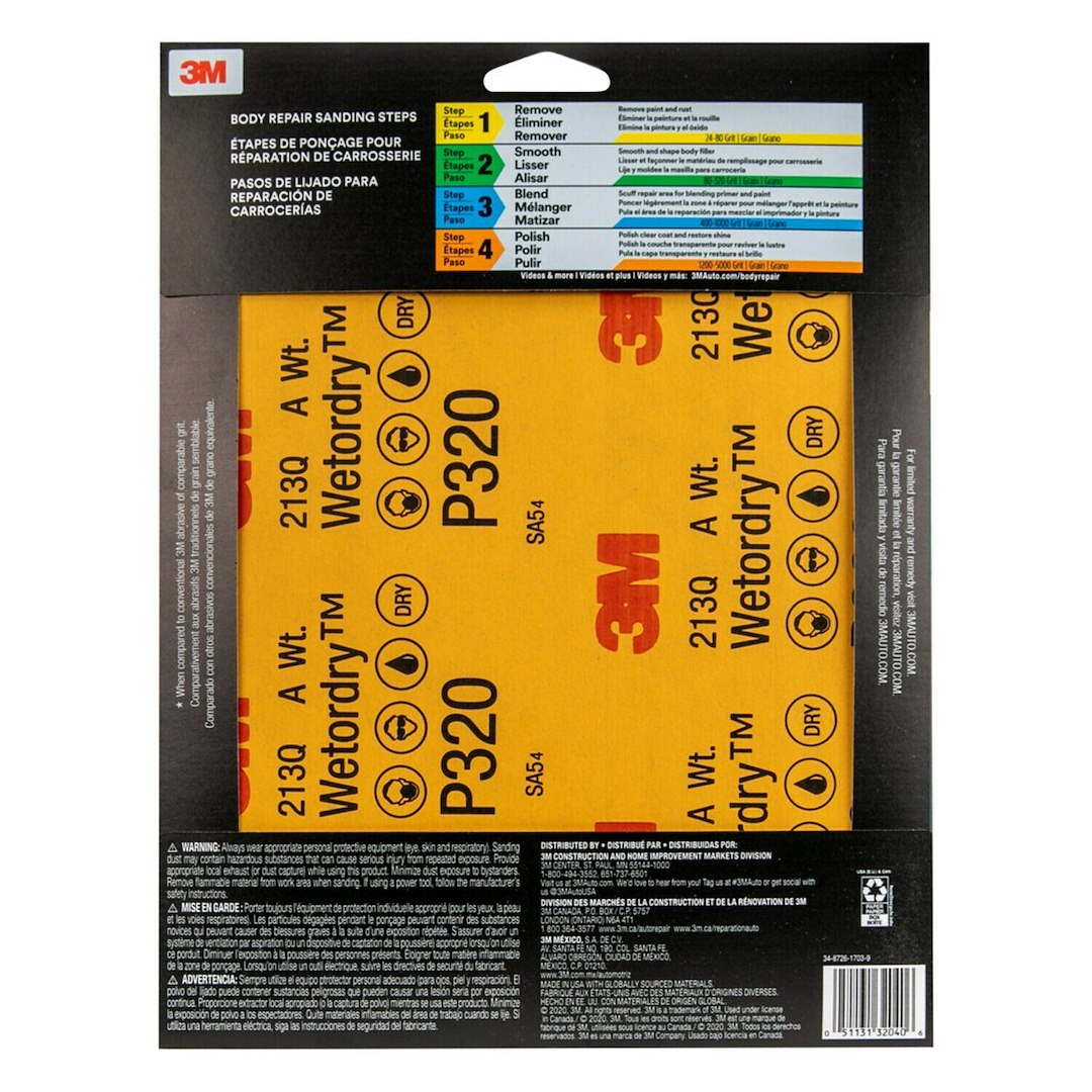 3M Sandpaper, Wetordry ™, Used IN Wet Sanding, A Weight Paper Backing, P320 Grit, Black, Aluminum Oxide, No Attachment – 32040