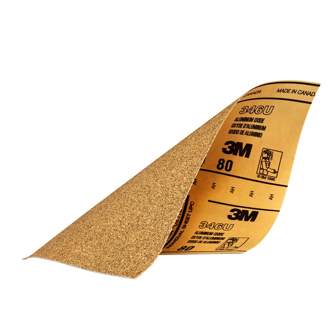3M Sandpaper, Used for Finishing Plastic Filler and Scratch Refinement of Bare Metal, D Weight Paper Backing, P80 Grit, Brown, Aluminum Oxide – 32115