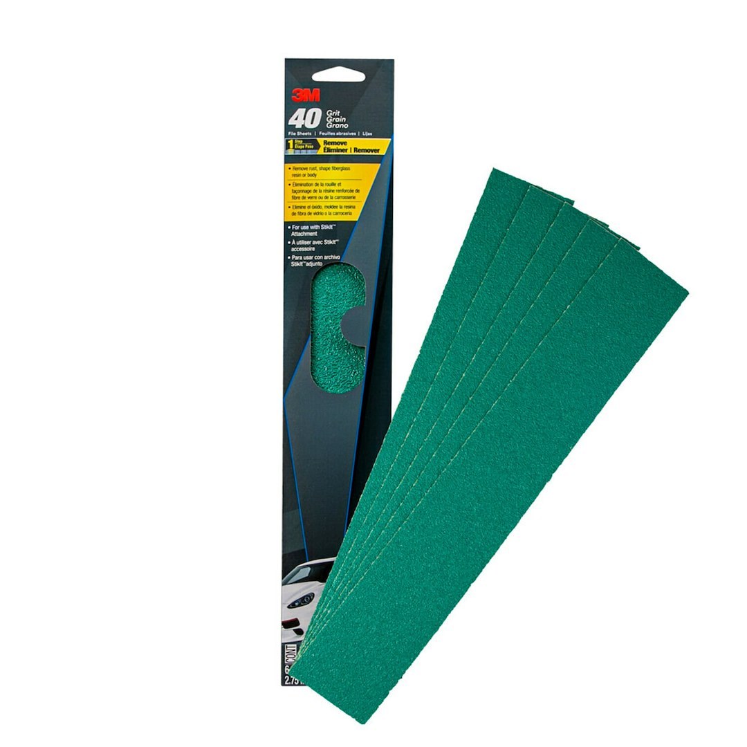 3M Sandpaper, Green Corps™, Used for Stripping Paint to Bare Metal and Shaping Plastic Filler, E Weight Backing, 40 Grit, Clip on Attachment – 32231