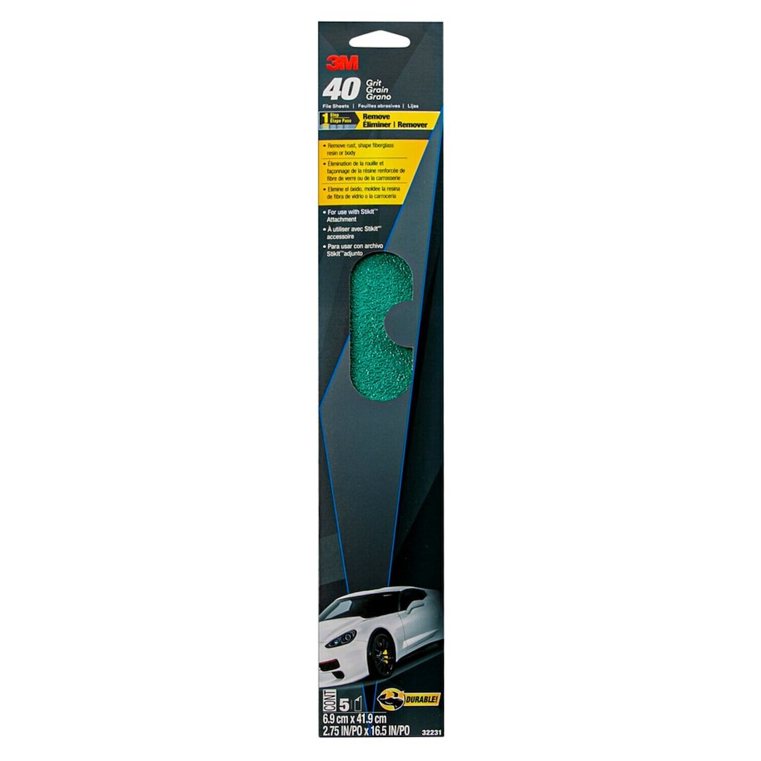 3M Sandpaper, Green Corps™, Used for Stripping Paint to Bare Metal and Shaping Plastic Filler, E Weight Backing, 40 Grit, Clip on Attachment – 32231
