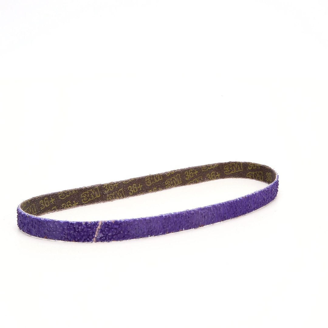 3M Sanding Belt, Cubitron™ II, Use with 3M File Belt Sander, 36+ Grit, 18 Inch Length X 1/2 Inch Width, Dry Use Only, Purple – 33443